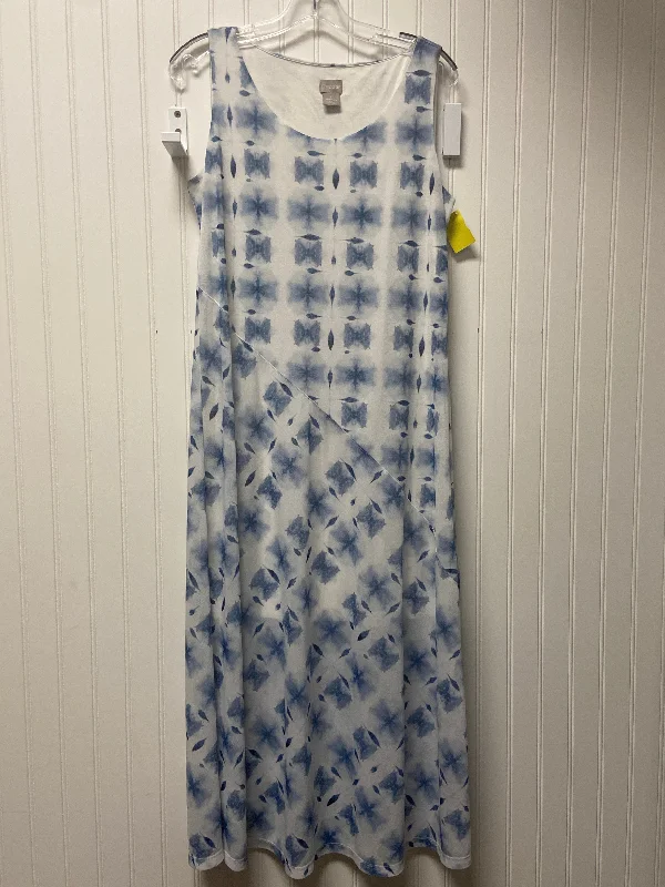 Dress Casual Maxi By Chicos In Blue & White, Size: M