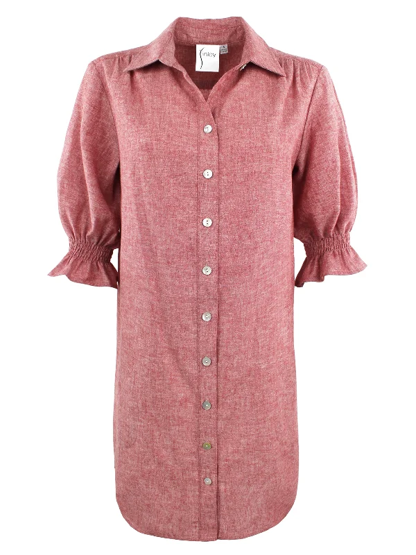 GAMEDAY! Miller Puff Sleeve Shirt Dress Tomato Red Hemp/Cotton - WEB exclusive