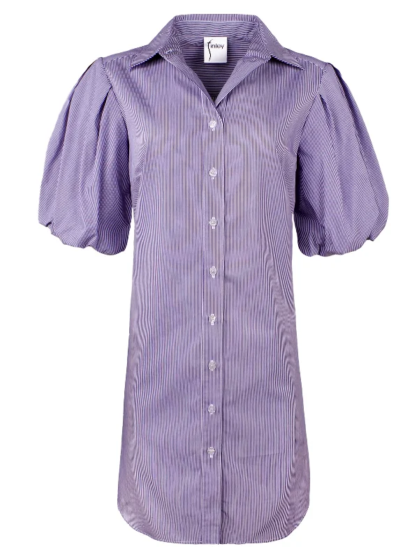 GAMEDAY! Madeline Short Puff Sleeve Dress, Purple Stripe