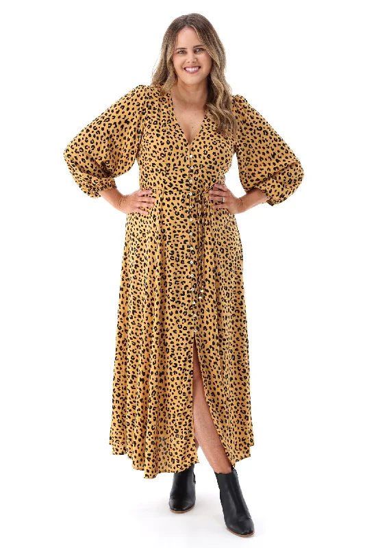 Iris Maxi Button Front Maxi Dress Leopard