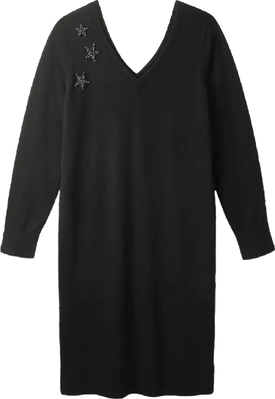 The White Company Black Wool/cotton Blend Embellished Star Party Knit Dress UK 8