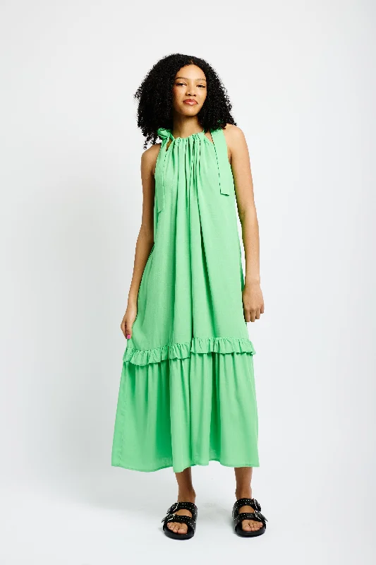 Tie Strap Swing Sun Dress in Apple Green