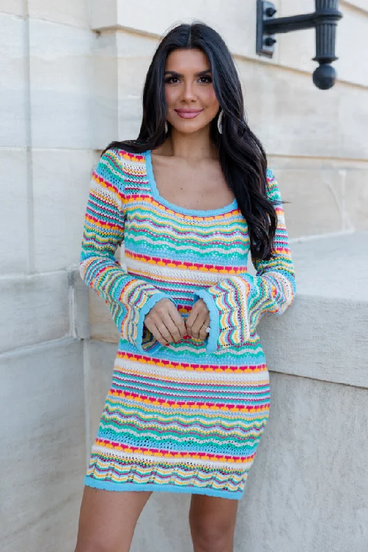 What It Is Multi Stripe Crochet Mini Dress FINAL SALE