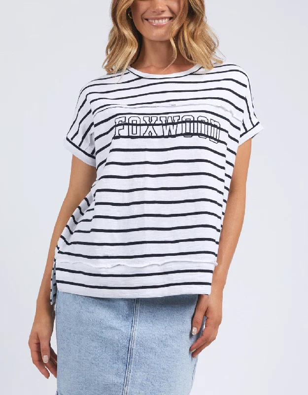 Throw On Short Sleeve Stripe Tee - White/Navy Stripe