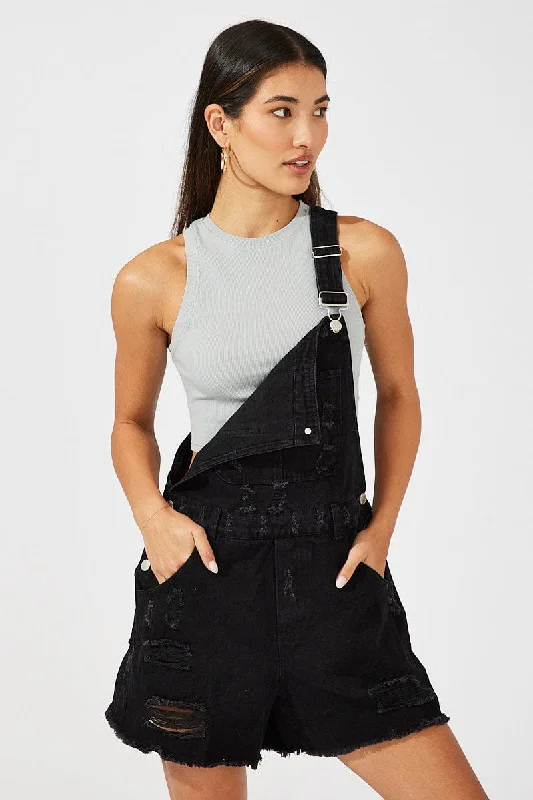 Black Short Overalls Ripped