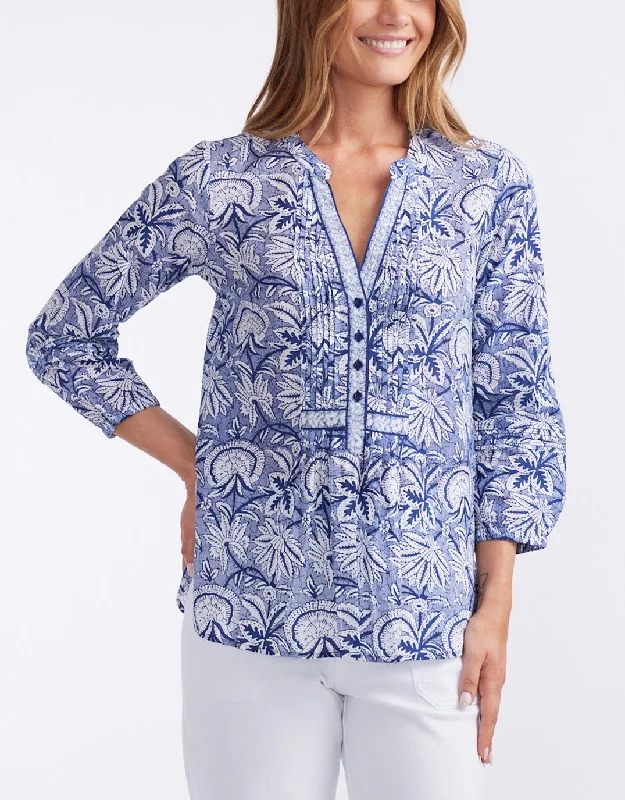 Natalie Cotton Blouse - Malta Navy