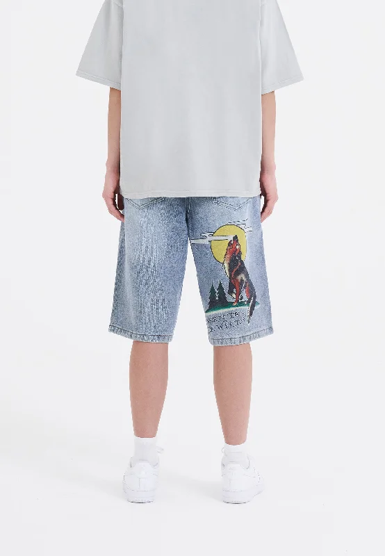 Womens Born Wild Relaxed Denim Jorts Shorts - Bleach