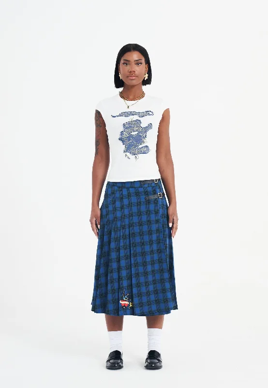 Womens Love Bird Kilt Midi Skirt - Blue