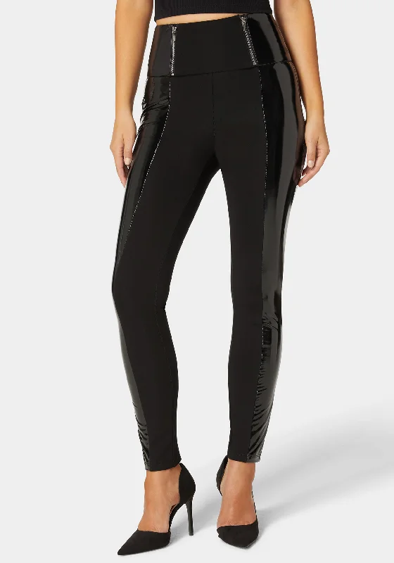 High Waist Zipper Detail Liquid Shine Combo Knit Legging