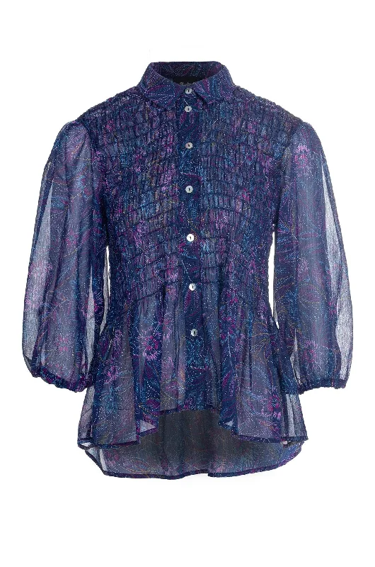 Printed Chiffon Shirt | Navy Purple Sketch | 8551A1