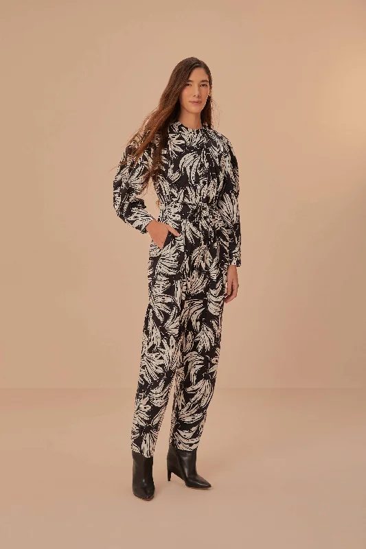 Black Bossa Banana Long Sleeve Jumpsuit