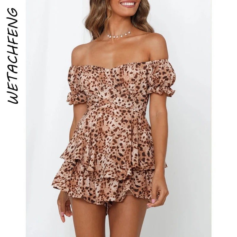 Women's Ruffles Backless Play-suit Rompers Fashion Designer Shorts