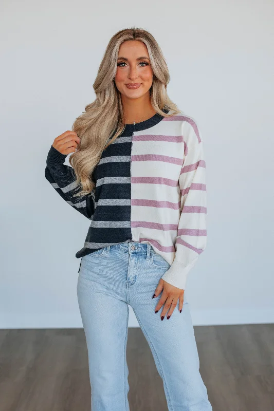 Modina Striped Sweater - Charcoal