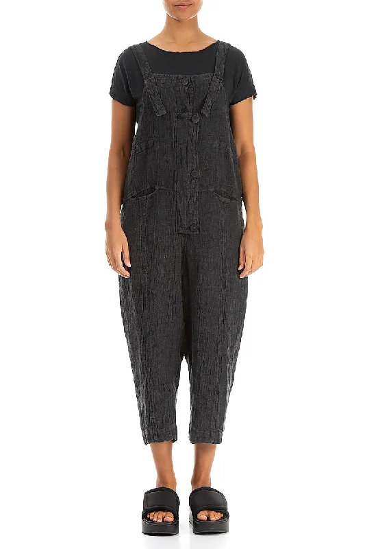 Strappy Forest Grey Mélange Linen Dungaree Jumpsuit