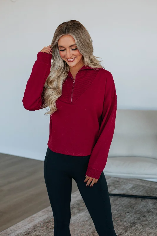 Tova Half-Zip Pullover - Crimson