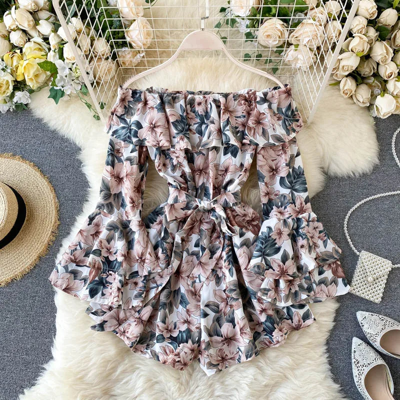 Women's Floral Off Shoulder Fashion Designer Wide Leg Rompers Shorts